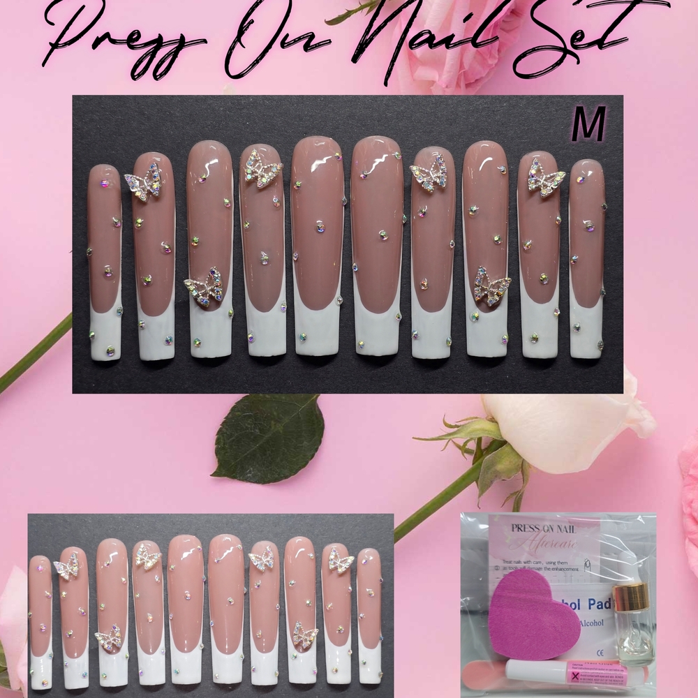 Elegant Nude and White Press On Nail Set